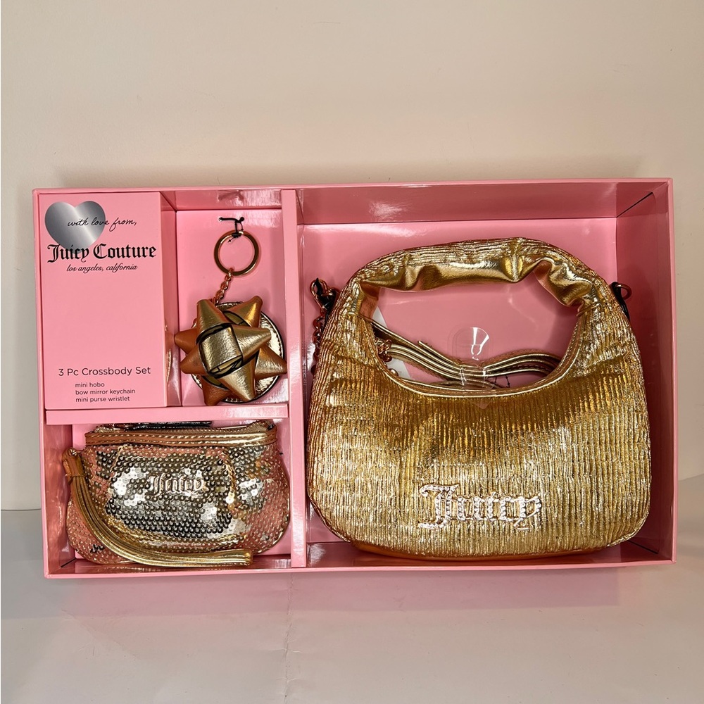 Juicy Couture 3 Piece Gold Mini Hobo Bag Gift Set - Picture 1 of 5